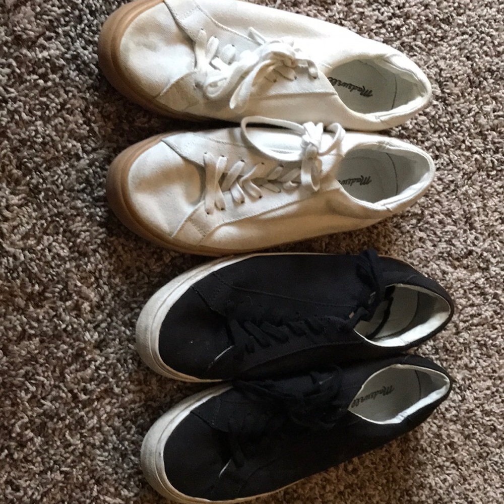 2 pair! White and Black Madewell Sidewalk Canvas sneakers.